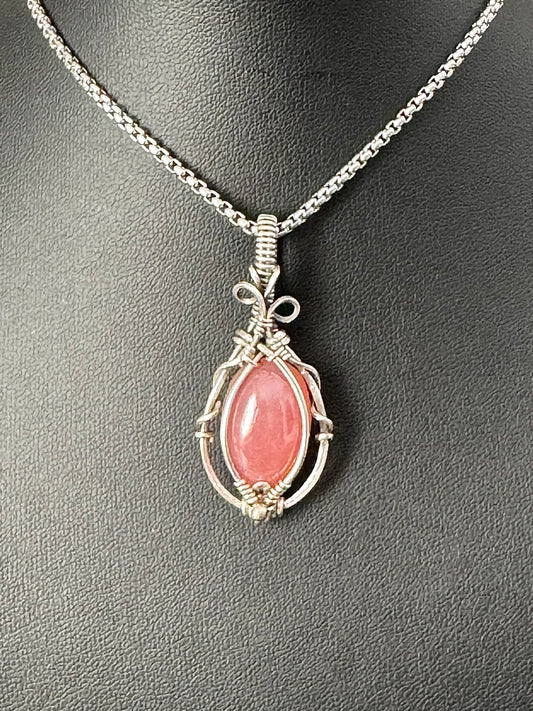 Rhodochrosite gemstone pendant necklace