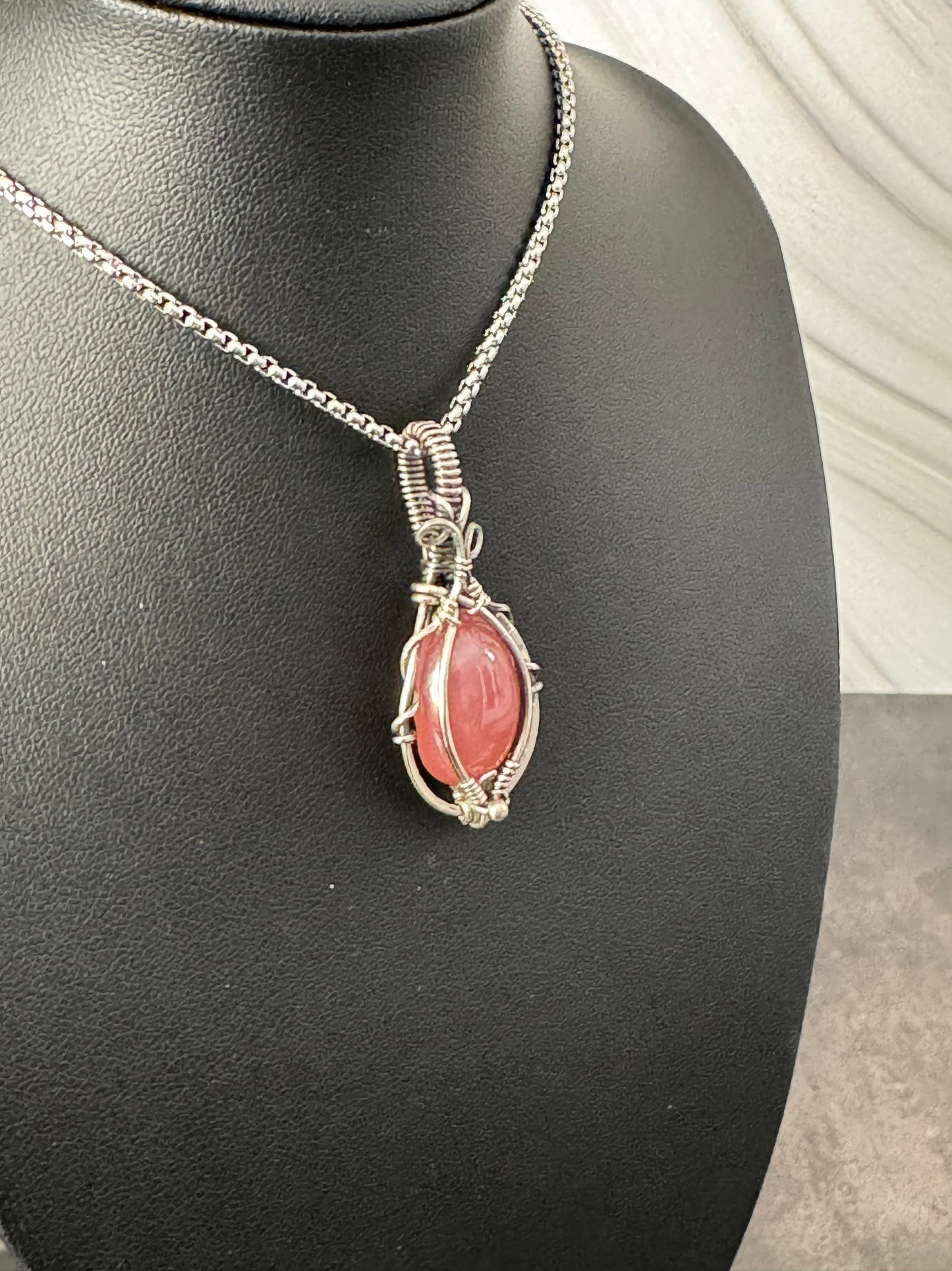 Rhodochrosite gemstone pendant necklace