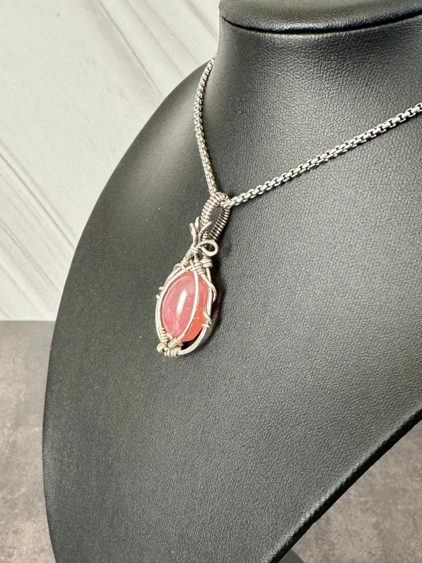 Rhodochrosite gemstone pendant necklace