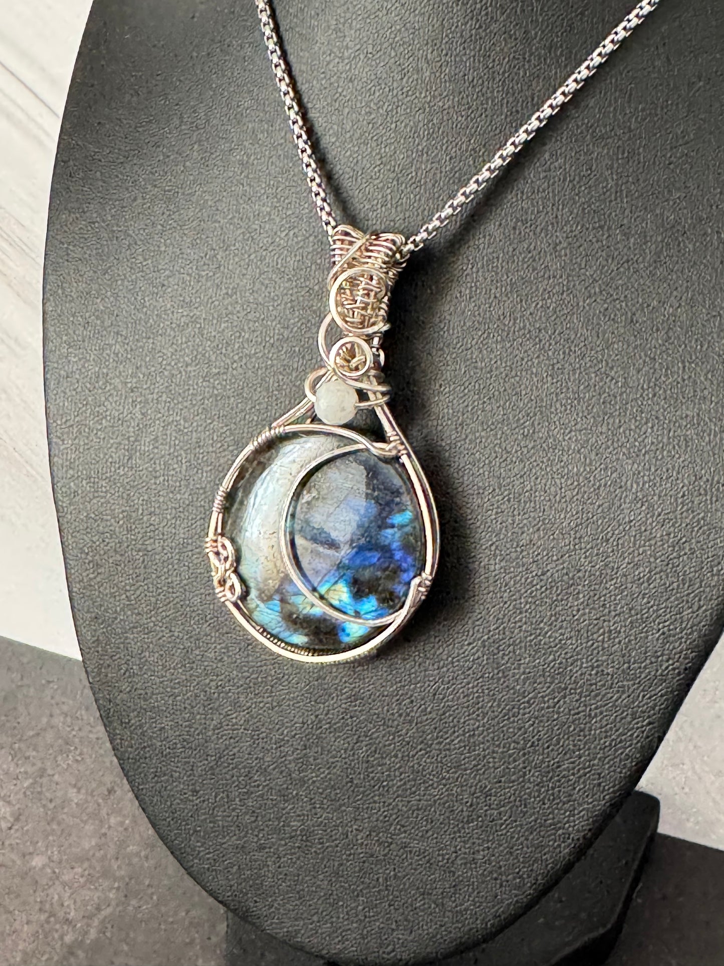 Labradorite moon pendant necklace