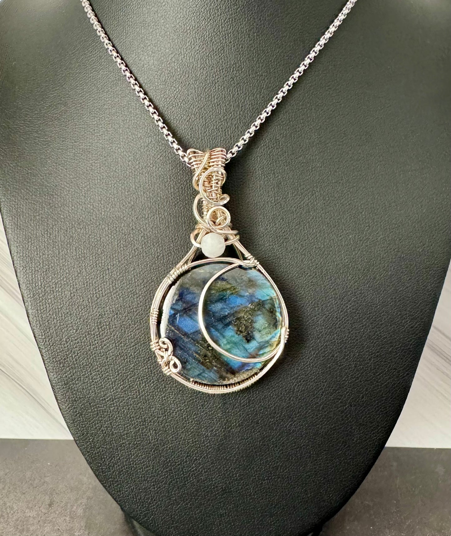Labradorite moon pendant necklace