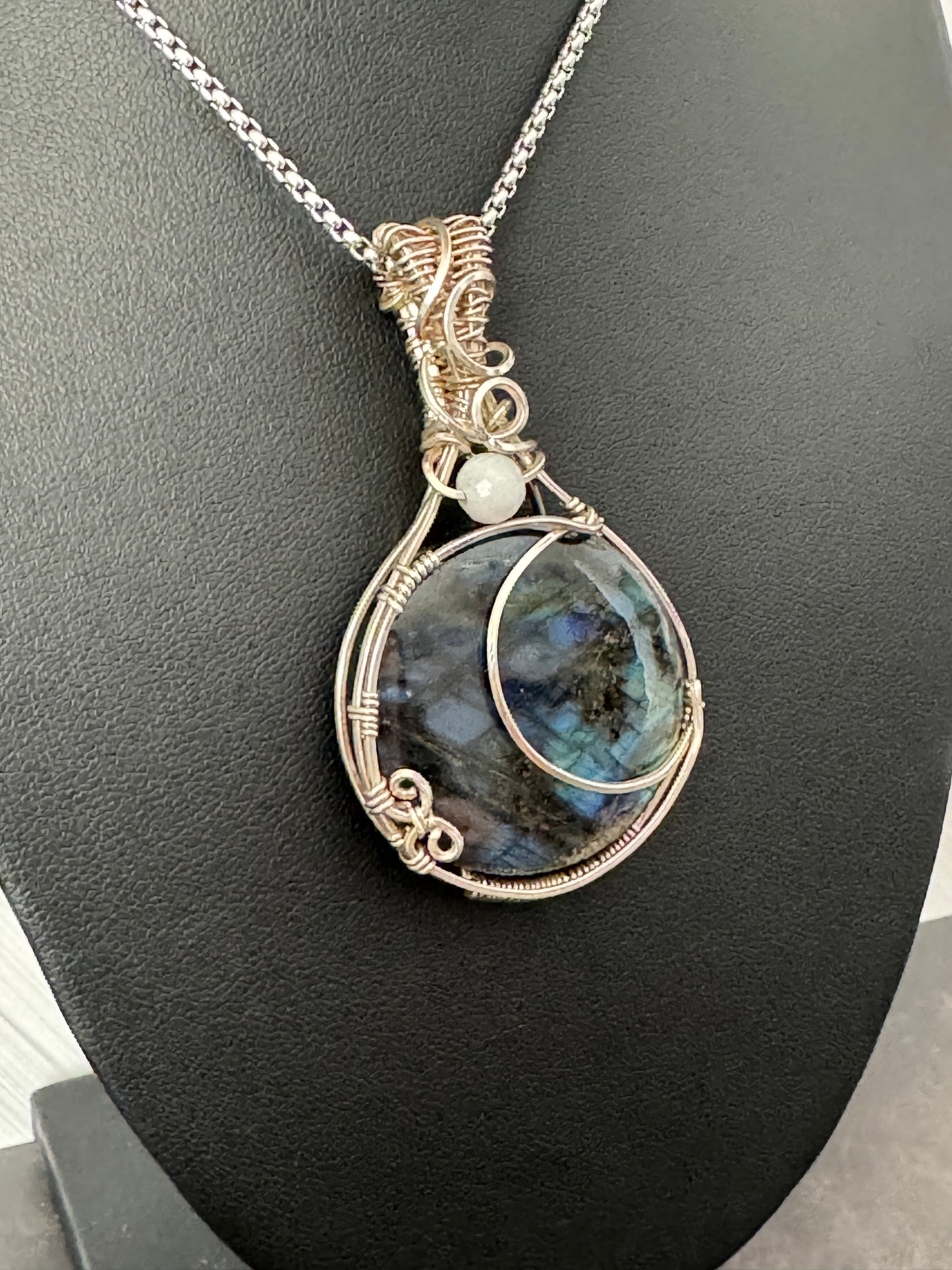 Labradorite moon pendant necklace