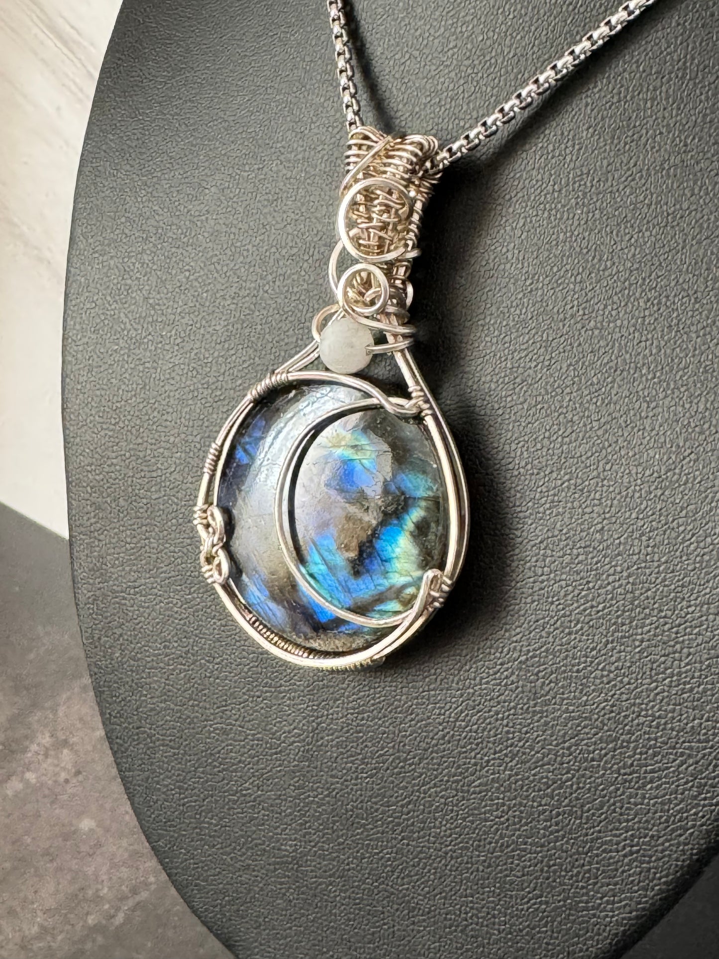 Labradorite moon pendant necklace