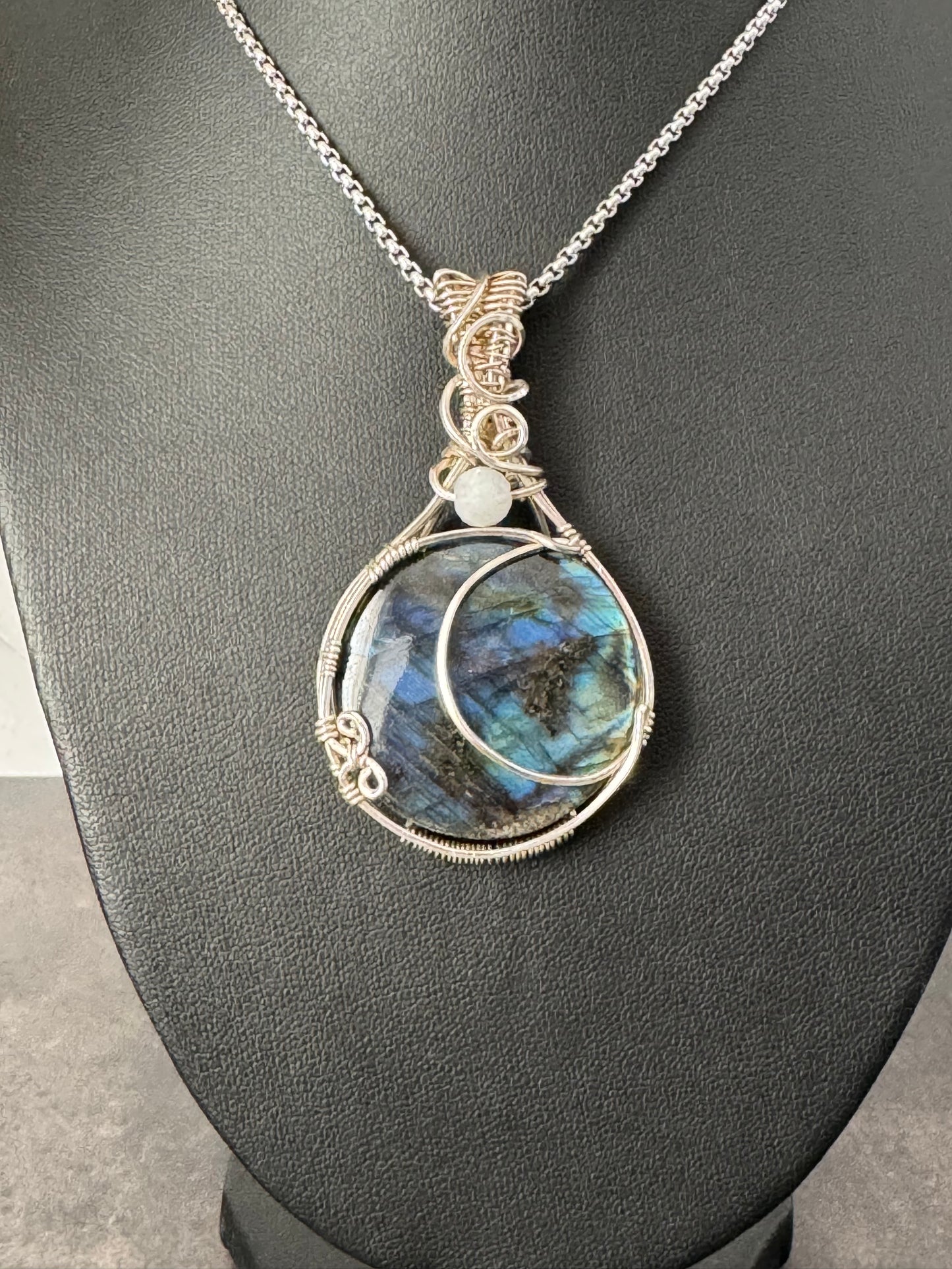 Labradorite moon pendant necklace