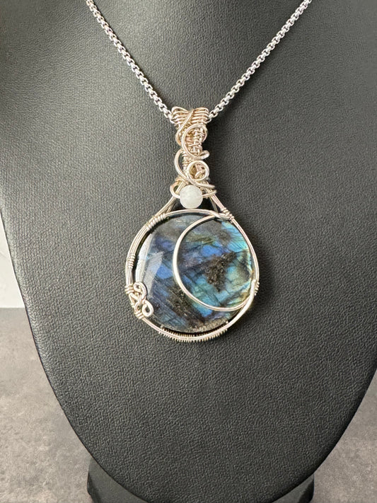 Labradorite moon pendant necklace