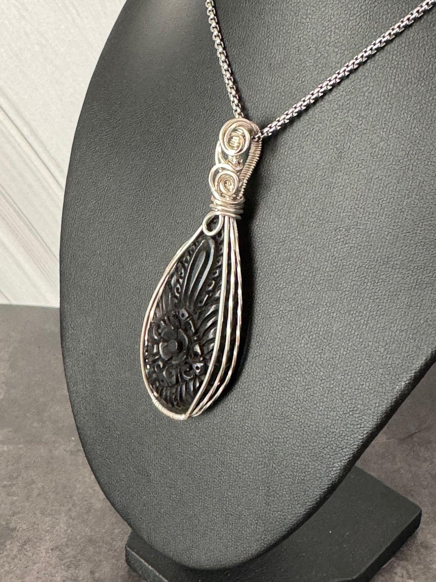 Carved Buffalo horn pendant necklace