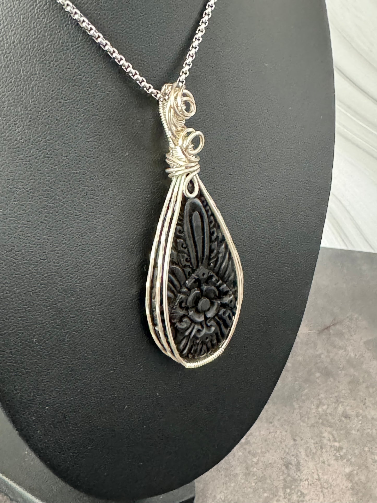 Carved Buffalo horn pendant necklace