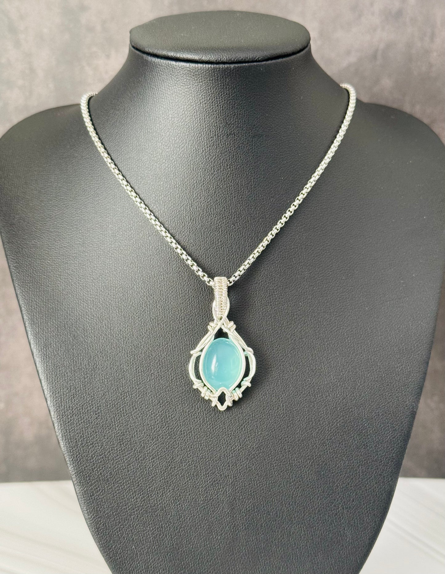 Aqua Chalcedony pendant necklace
