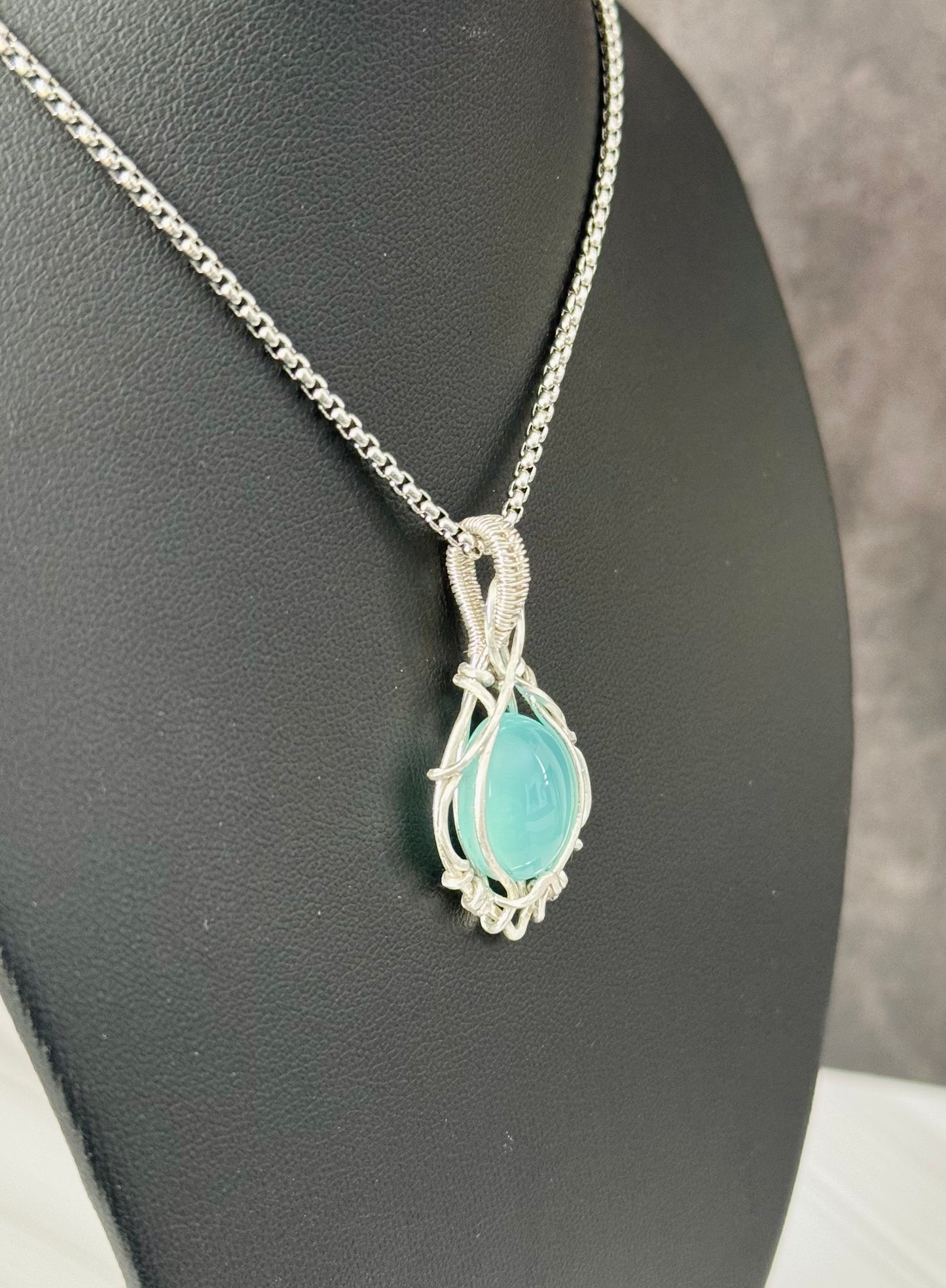 Aqua Chalcedony pendant necklace