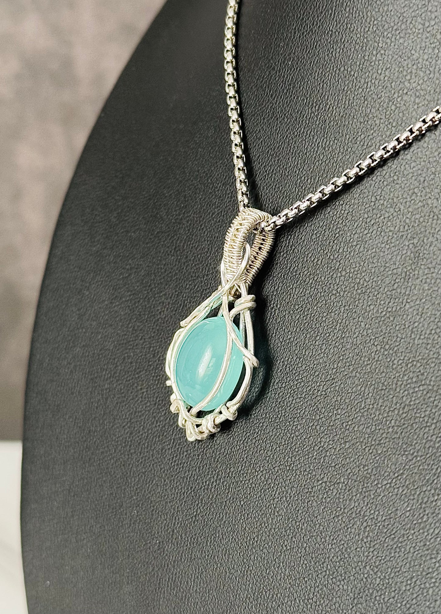 Aqua Chalcedony pendant necklace