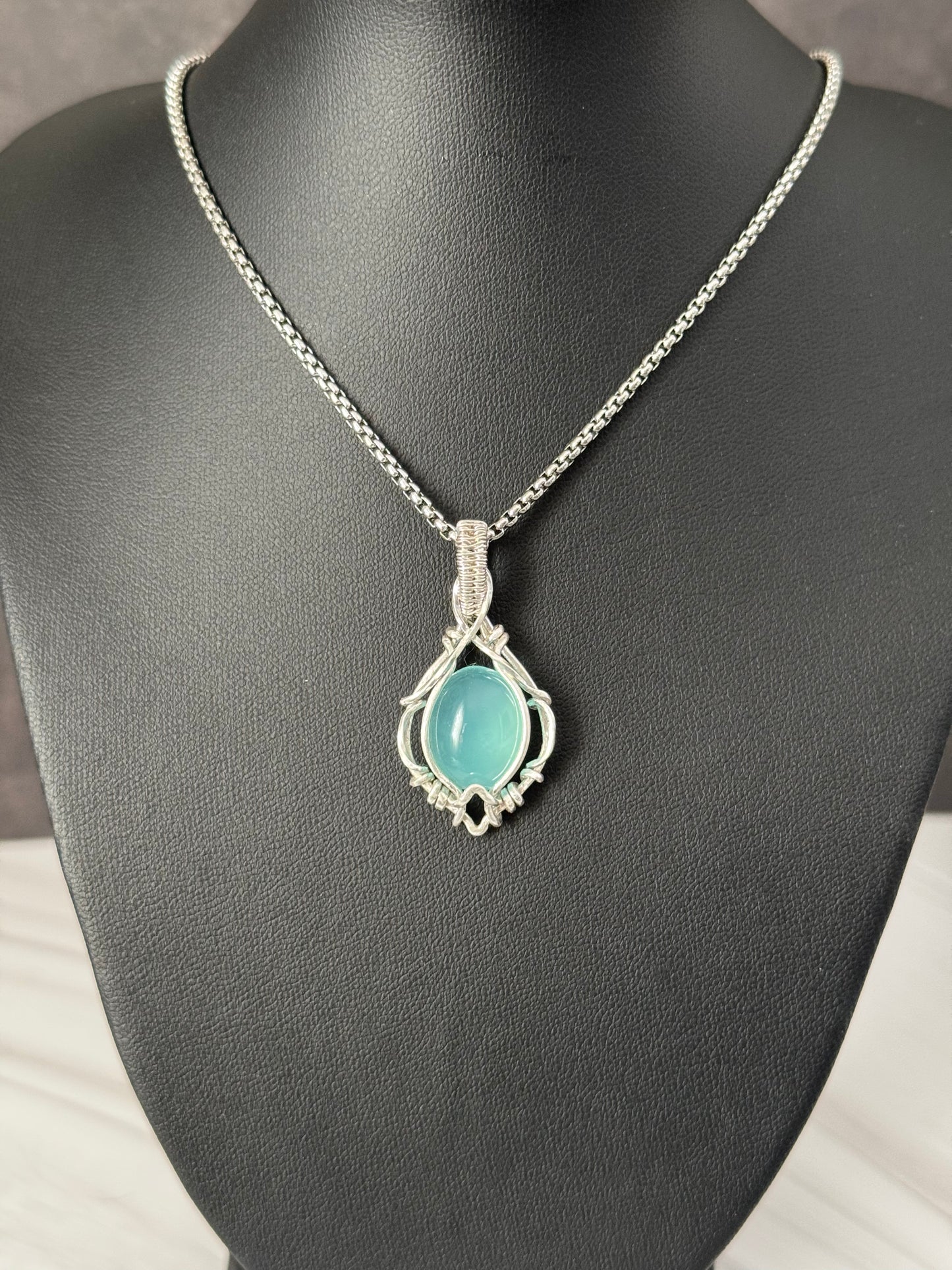 Aqua Chalcedony pendant necklace