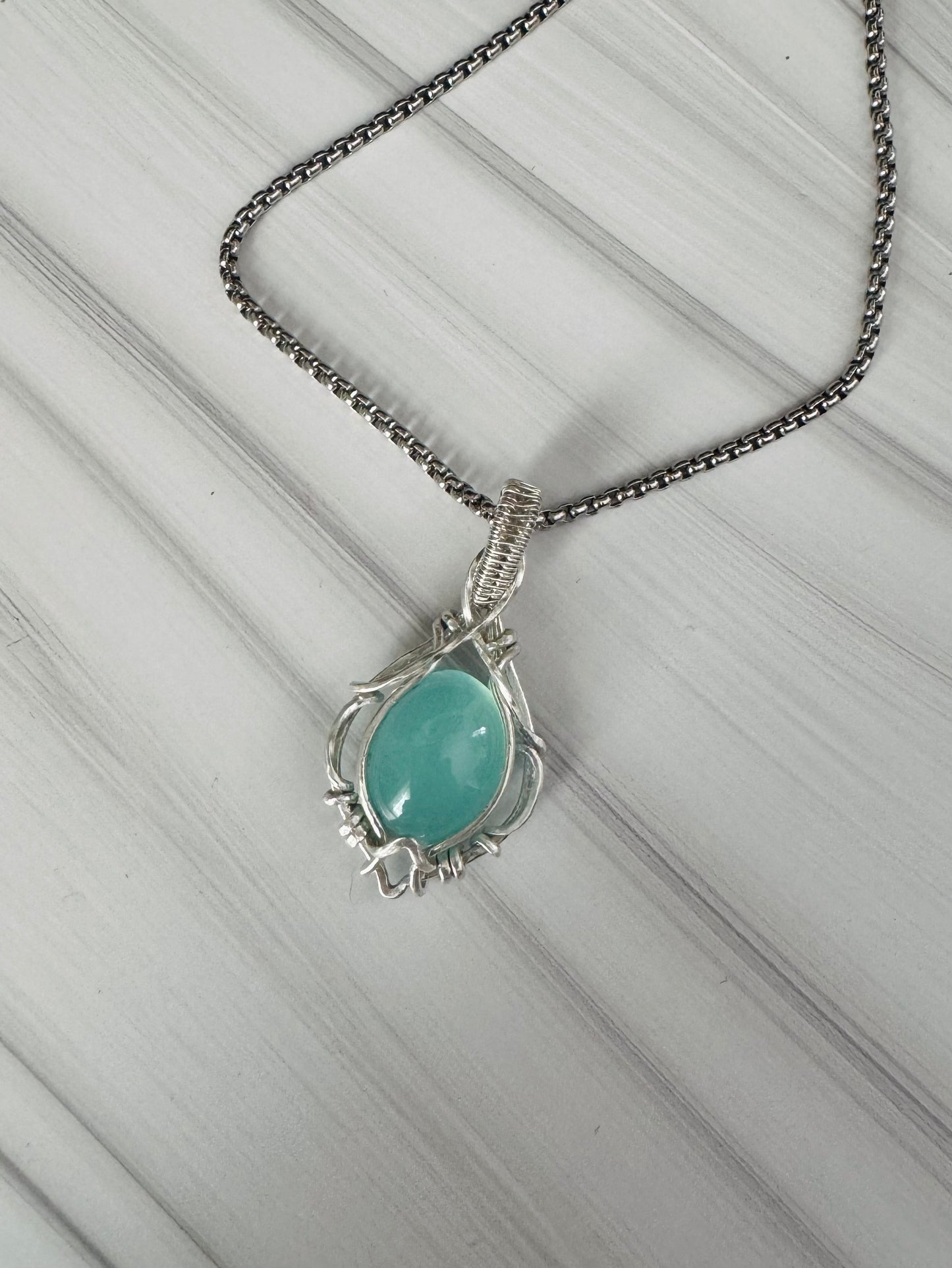 Aqua Chalcedony pendant necklace