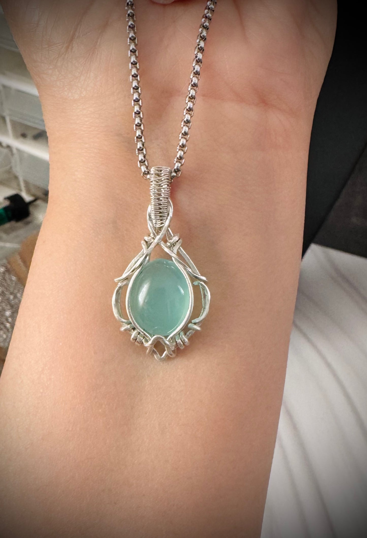 Aqua Chalcedony pendant necklace