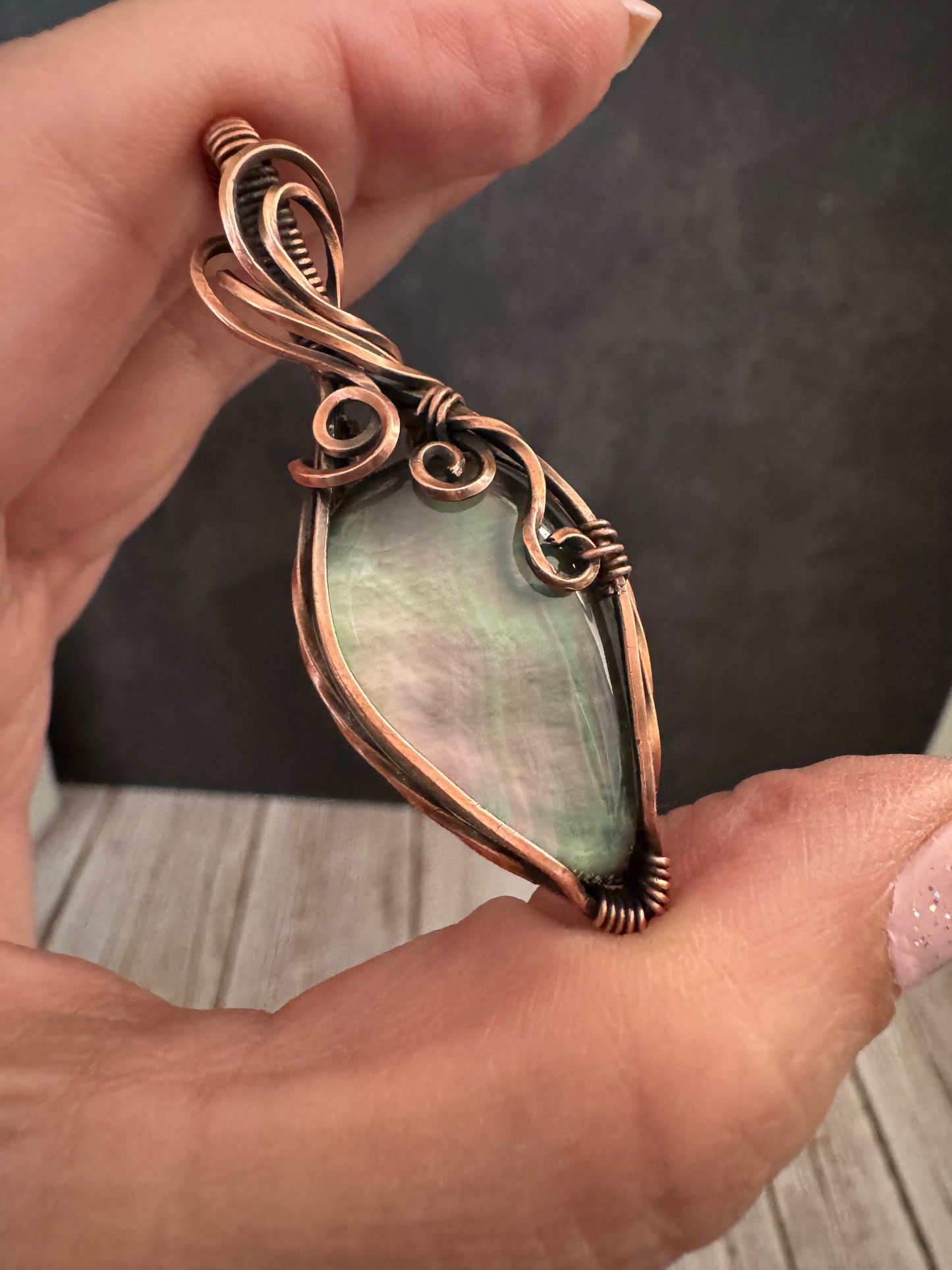 Mother of Pearl & clear quartz pendant