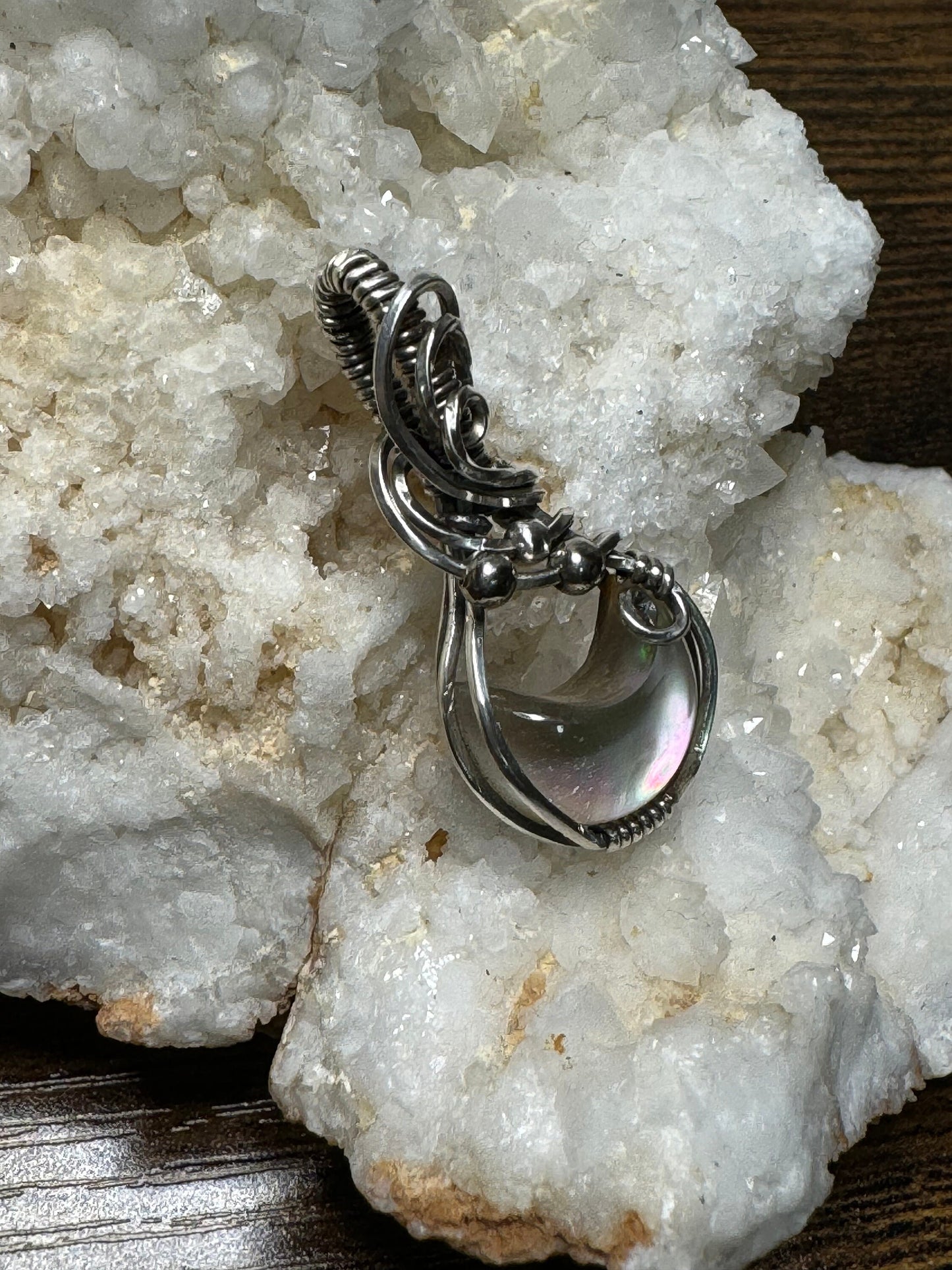 Mother of pearl and Crystal Quartz pendant necklace