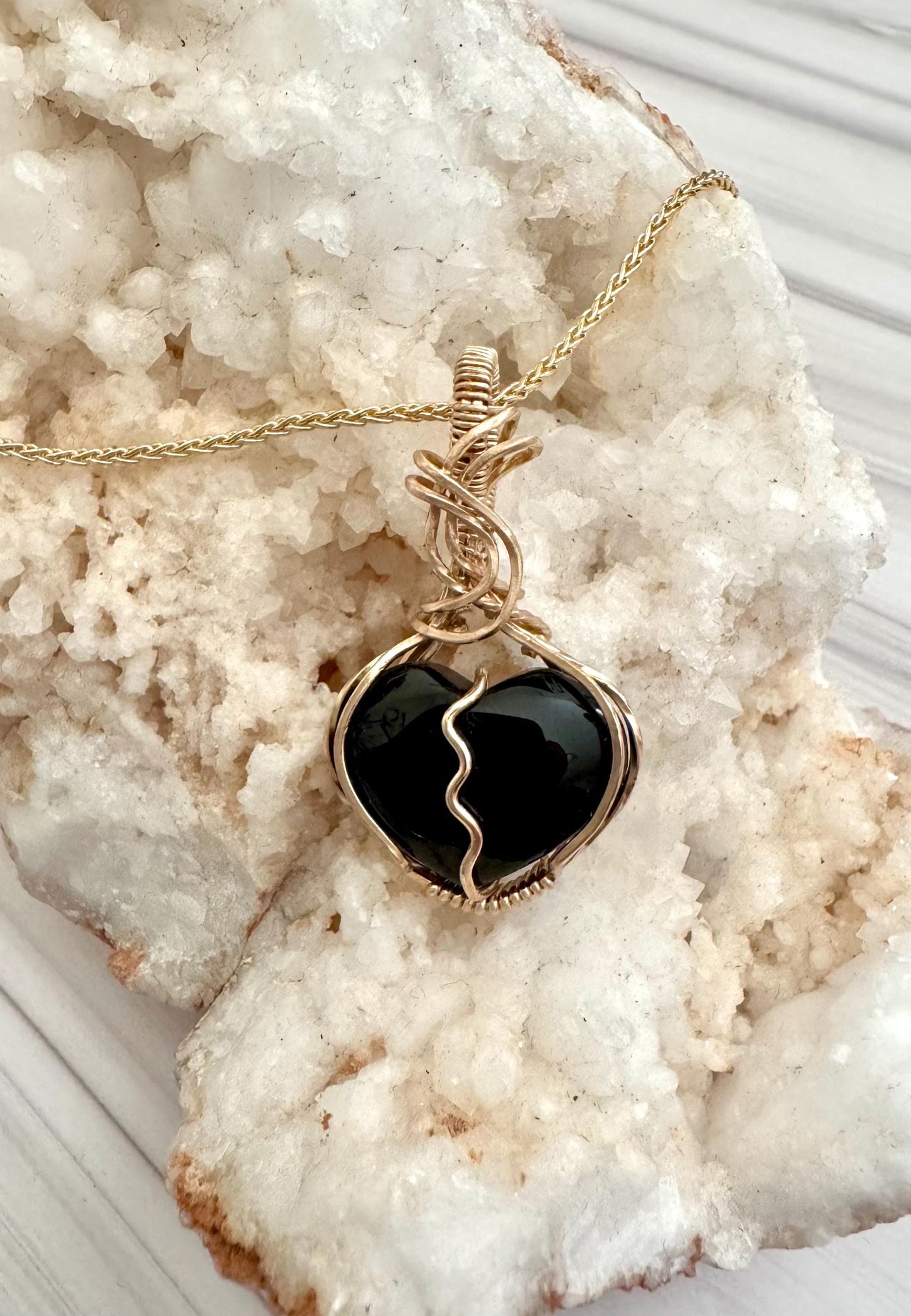 Black Onyx broken heart  pendant necklace