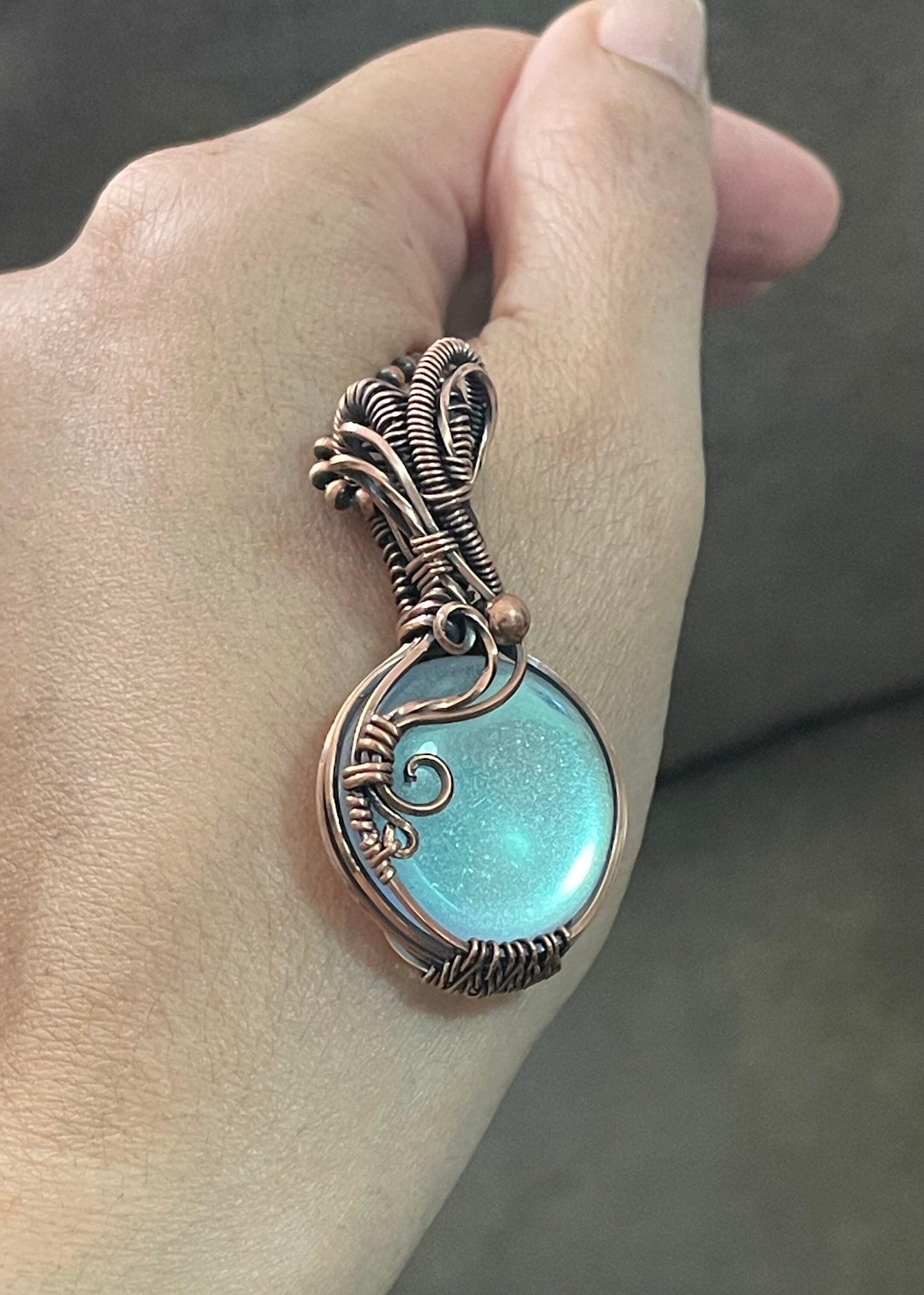 Aurora glass copper pendant necklace