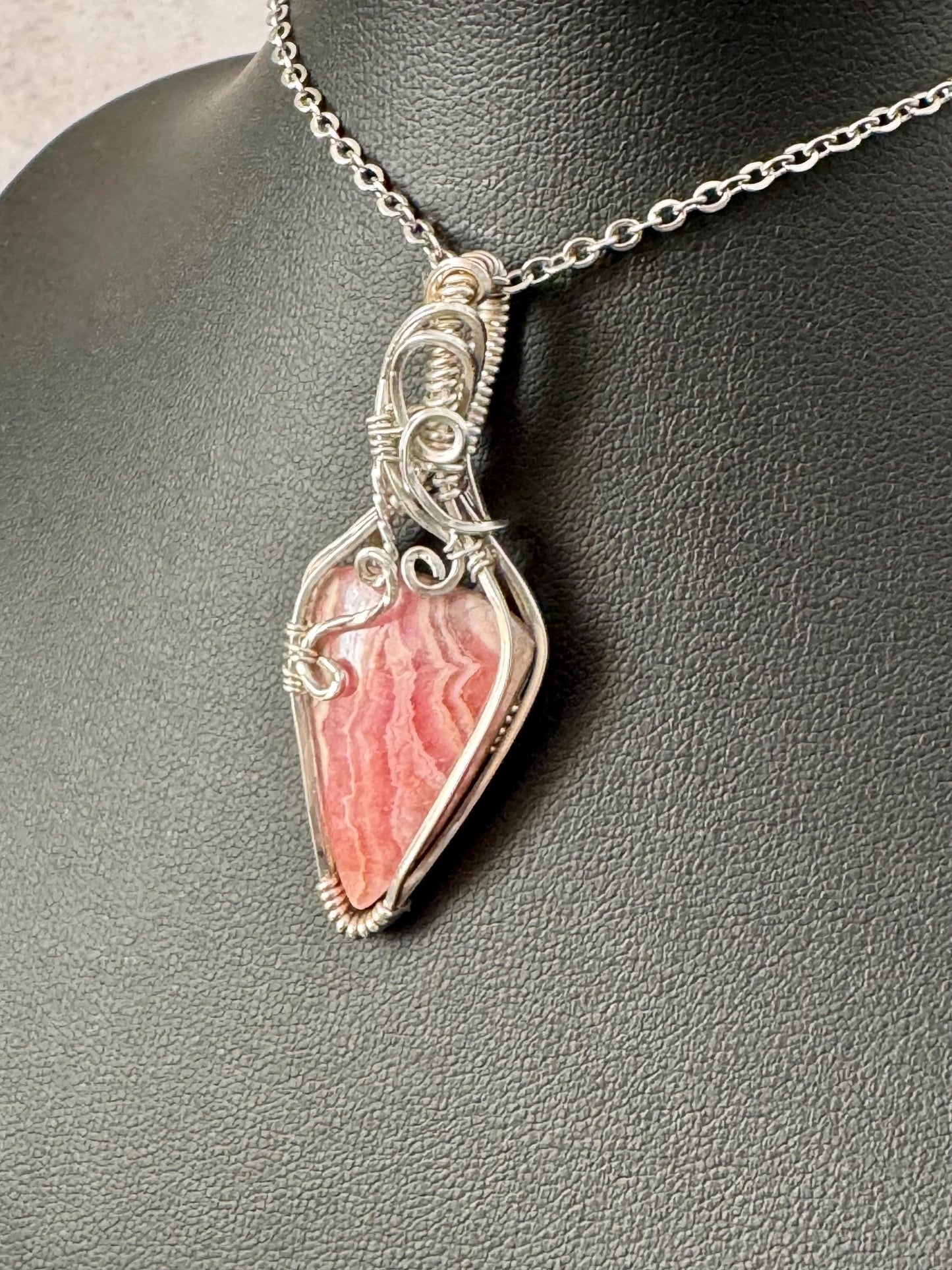 Rhodochrosite gemstone pendant necklace