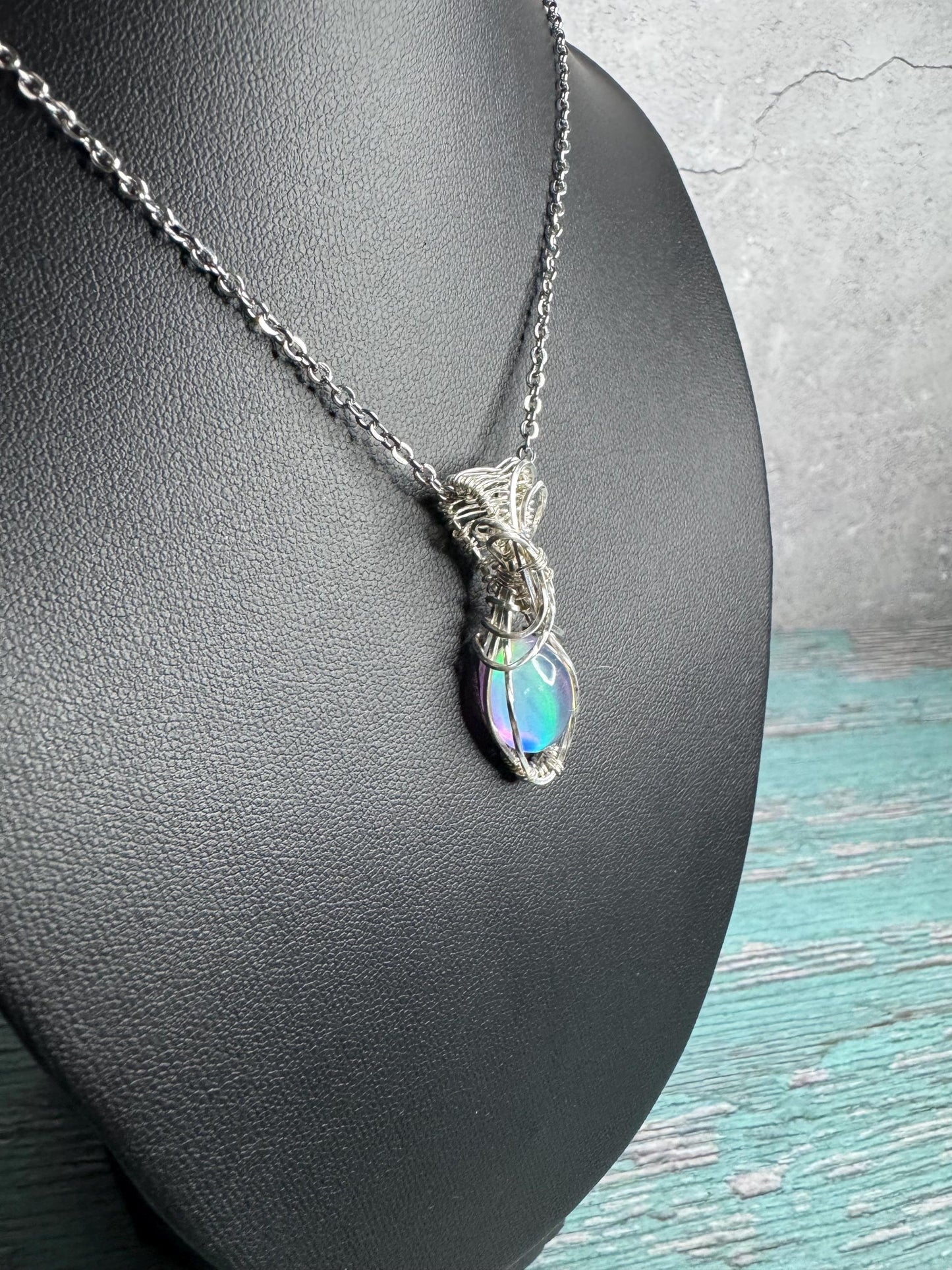 Rainbow Aurora Opal pendant necklace