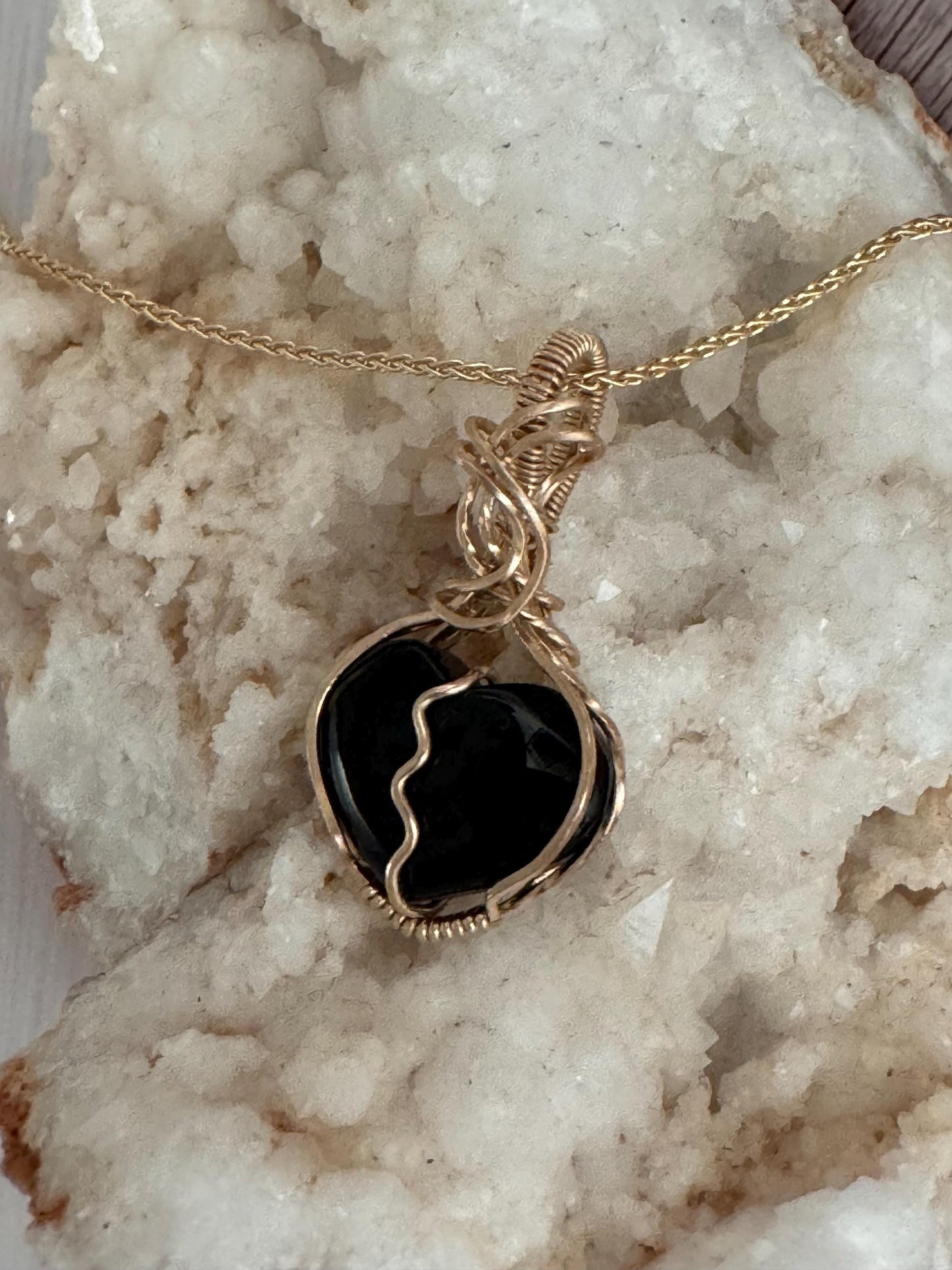 Black Onyx broken heart  pendant necklace