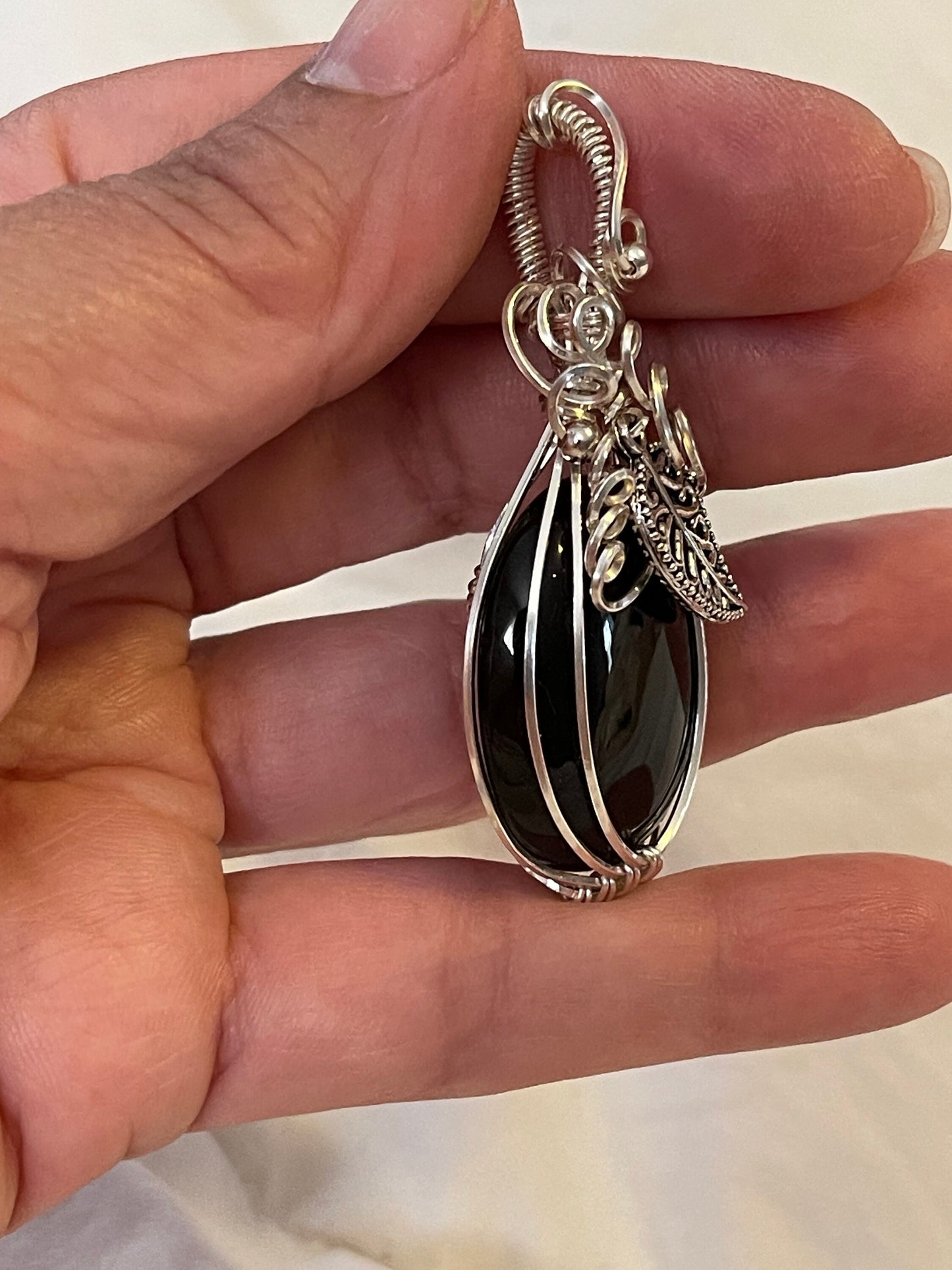 Onyx Pumpkin  pendant necklace