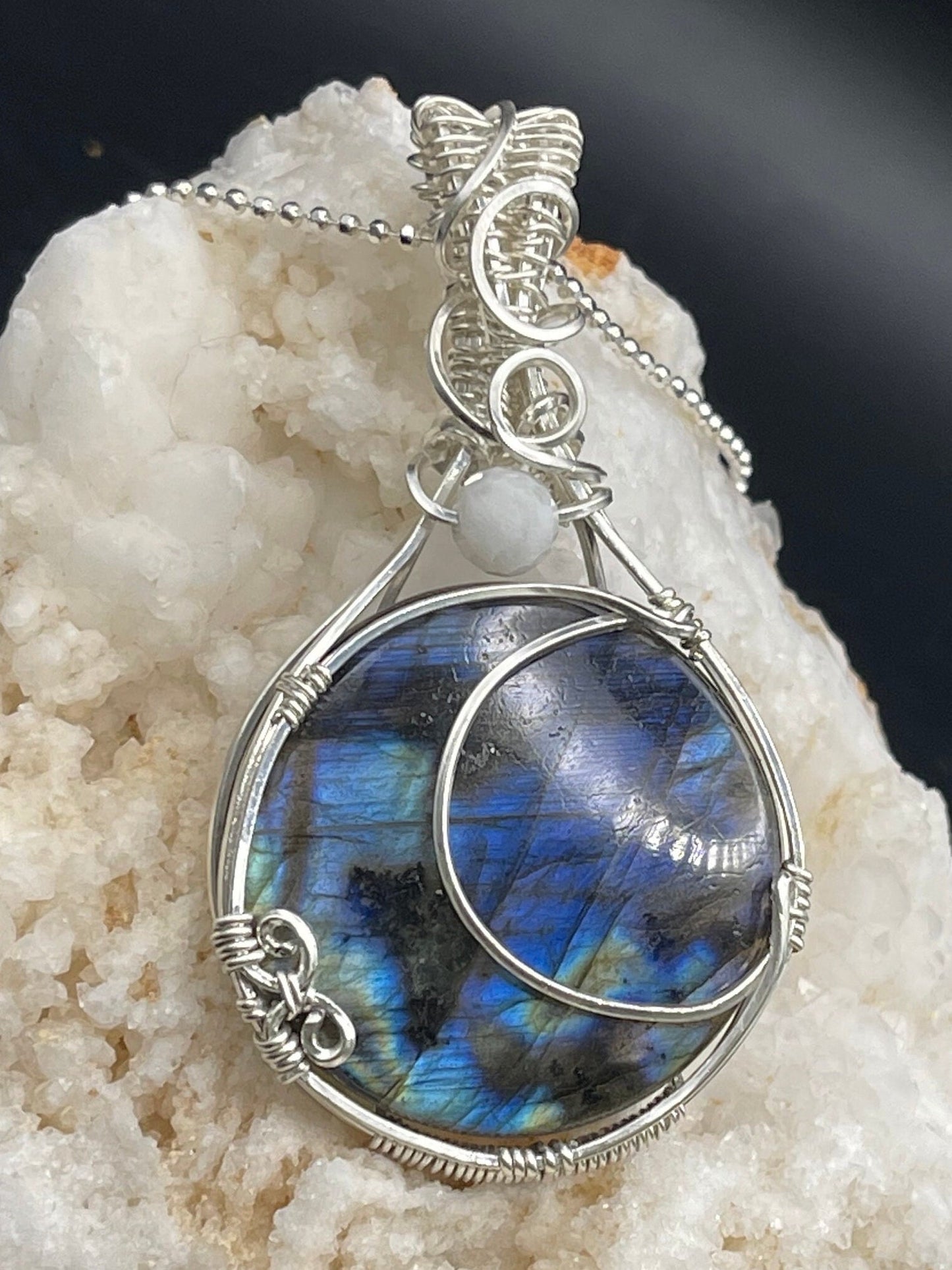 Labradorite moon pendant necklace