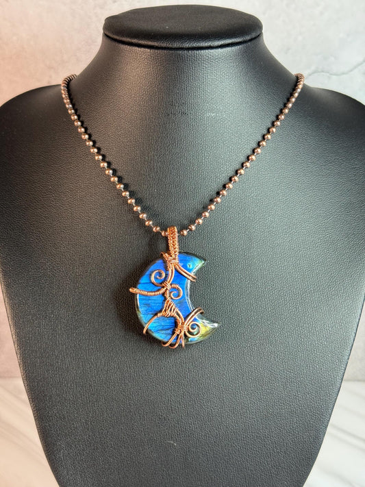 Labradorite gemstone moon pendant necklace